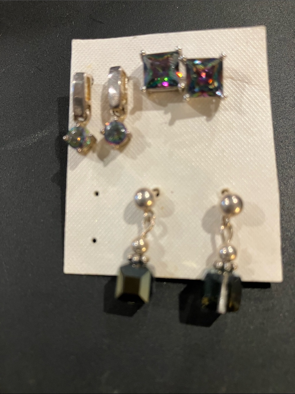 3 Pair Mystic Rainbow Cubic Zirconia Sterling Stud Earrings - Women Jewelry